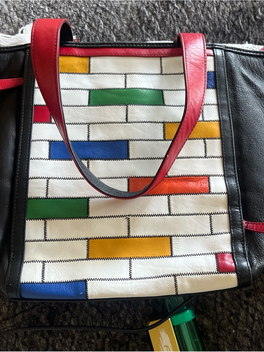 Colorblock Tote Bag with Red Handles